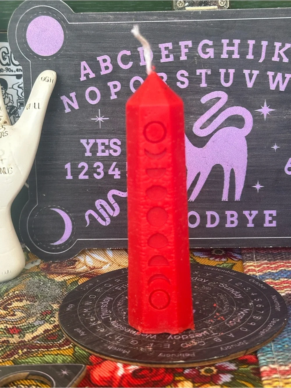 Mini Moon Phase Spell Candle | Red Lunar Pillar Candle |